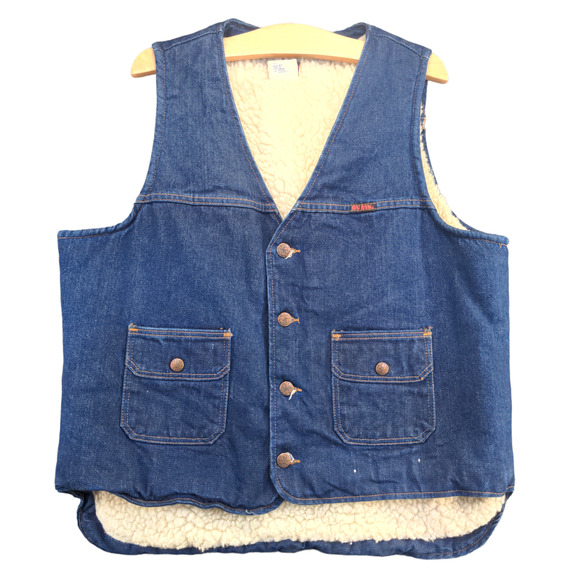 Big Ben Men's Button-Up Sherpa Lined Denim Vest Blue Large Flap Pockets Vintage - Picture 1 of 12